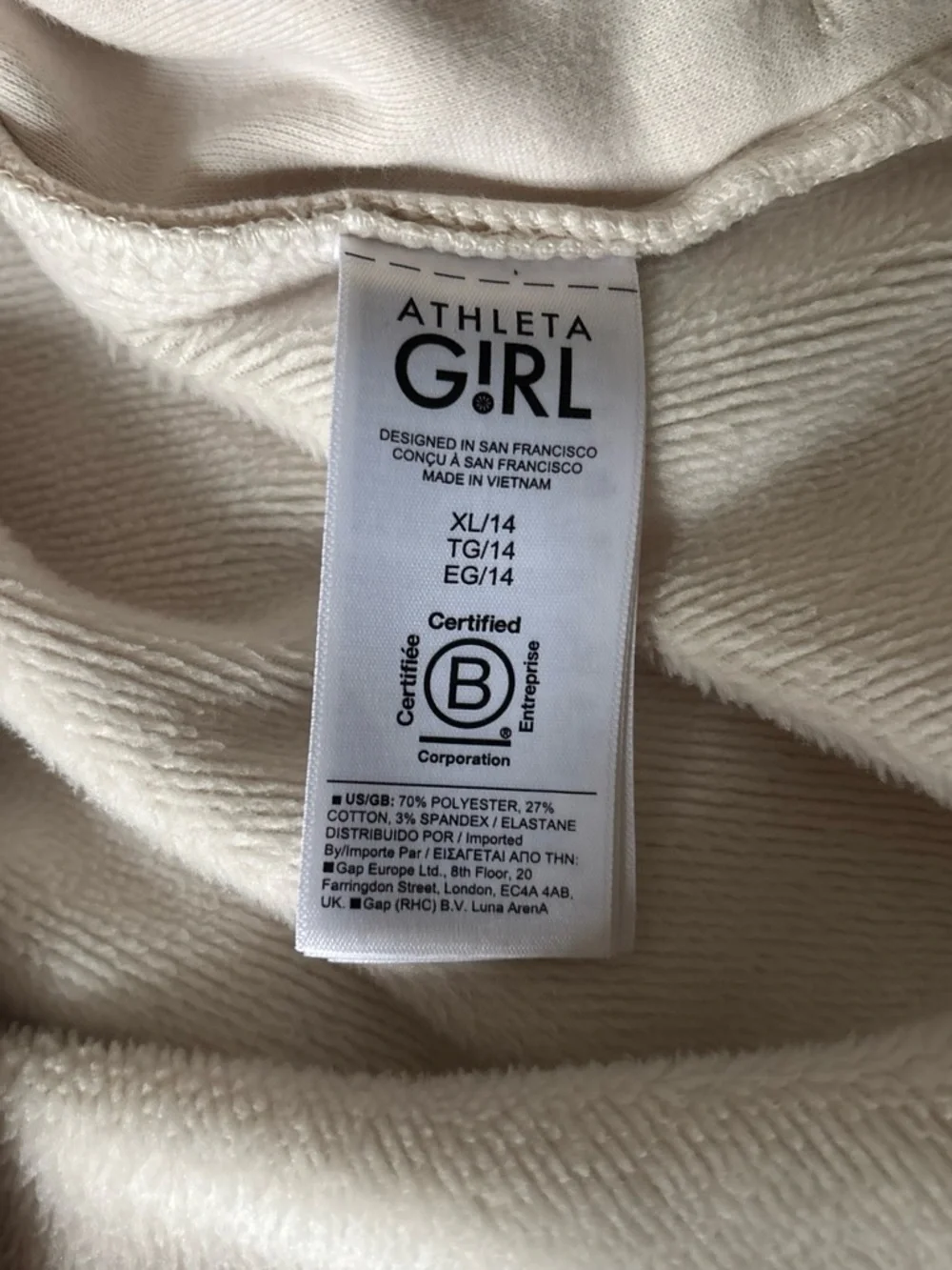 Athleta girl size XL ivory crossover sweatshirt